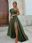 A-line One-shoulder Slit Soft Satin Bridesmaid Dress, FC7051
