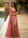 Two Pieces A-line Charming Slit Long Soft Satin Bridesmaid Dress, FC7052