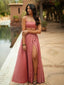 Two Pieces A-line Charming Slit Long Soft Satin Bridesmaid Dress, FC7052