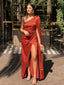 Soft Satin One-Shoulder Mermaid Sexy Slit Long Bridesmaid Dress, FC7053
