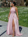 Halter A-line Soft Satin Backless Floor-Length Bridesmaid Dress, FC7060