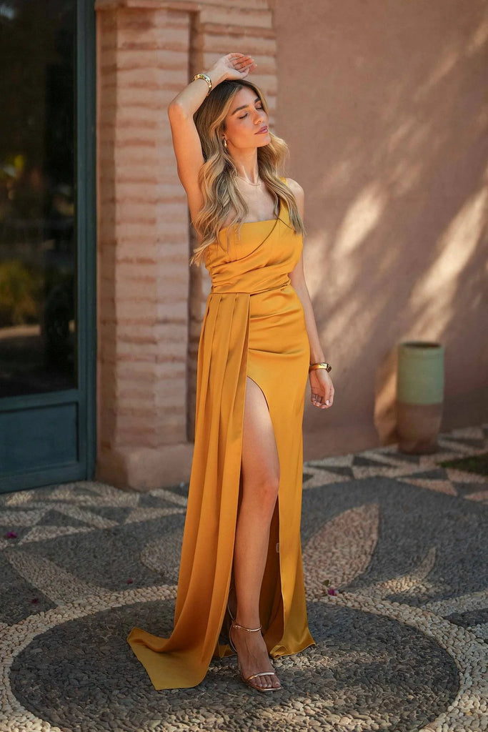 Charming One Shoulder Long Soft Satin Mermaid Bridesmaid Dress, FC7057