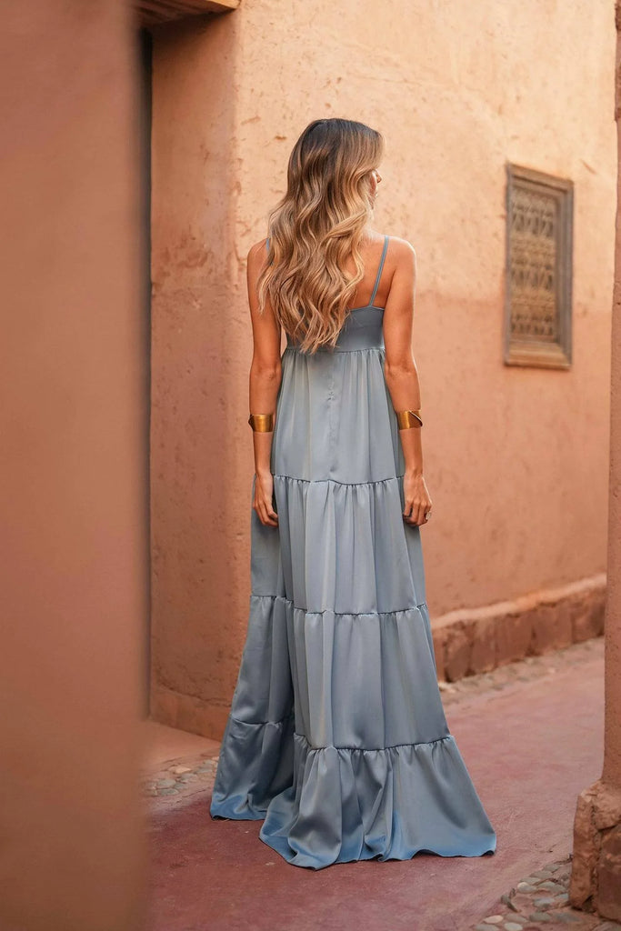 Spaghetti Straps A-line Soft Satin Backless Long Bridesmaid Dress, FC7058