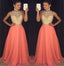 2017 Peach Halter Evening Prom Dresses, Long Beaded Party Prom Dress, Custom Long Prom Dresses, Cheap Formal Prom Dresses, 17068
