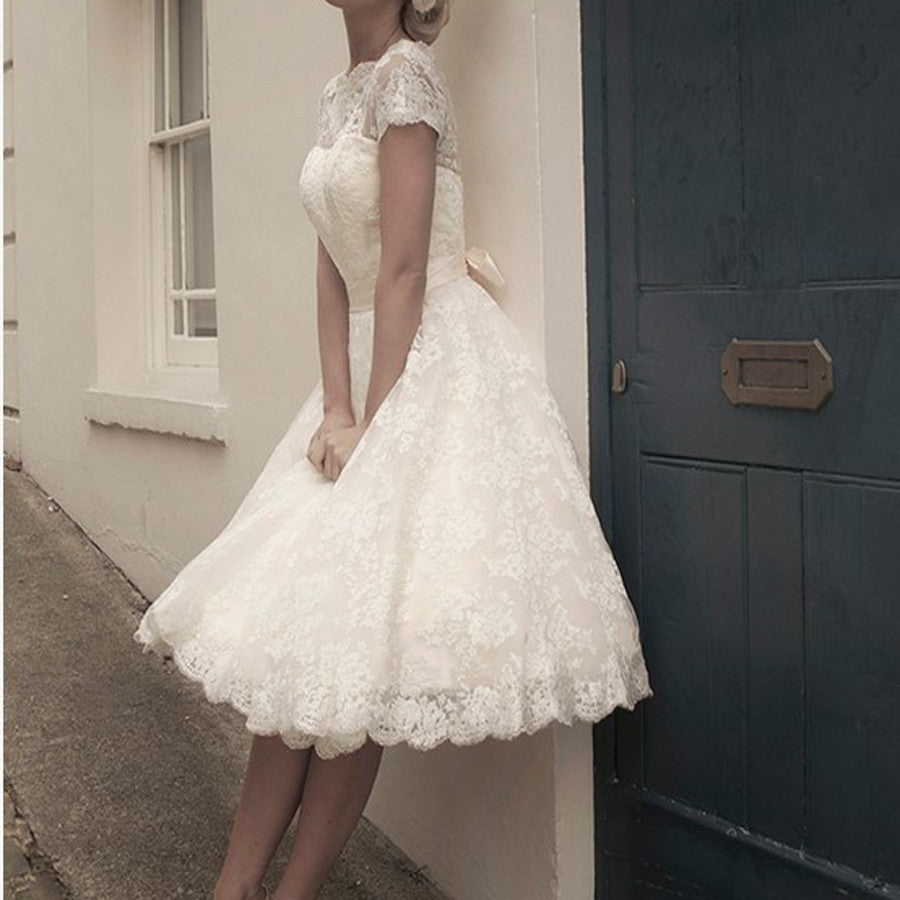 2016 New Arrival lace with short sleeve knee-length elegant casual homecoming prom gown dresses, BD00149