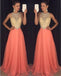 2017 Peach Halter Evening Prom Dresses, Long Beaded Party Prom Dress, Custom Long Prom Dresses, Cheap Formal Prom Dresses, 17068