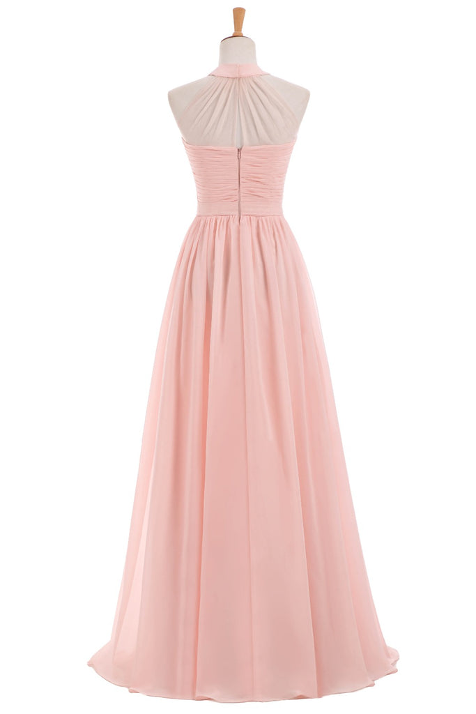Chiffon Sleeveless Bridesmaid Dress, A-Line Halter Floor-Length Bridesmaid Dress, LB0352
