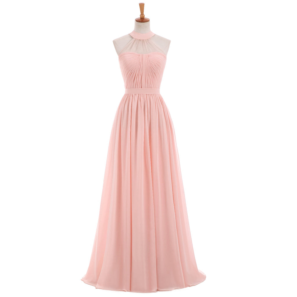 Chiffon Sleeveless Bridesmaid Dress, A-Line Halter Floor-Length Bridesmaid Dress, LB0352