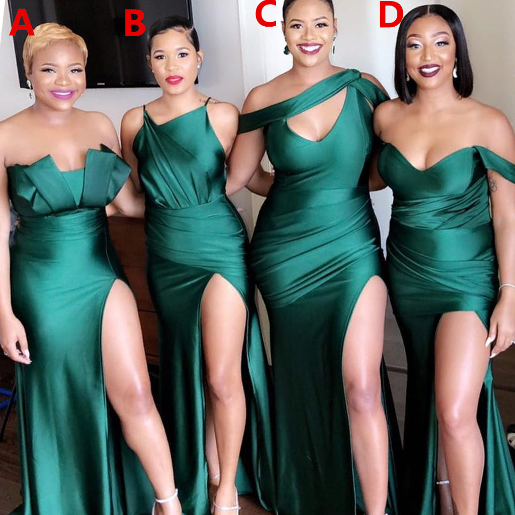 Charming Mismatched Mermaid Soft Satin Sexy Slit Bridesmaid Dress, FC4468