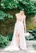 Cap Sleeve A-line Tulle Open-back Sexy Slit Applique Wedding Dresses, FC1904