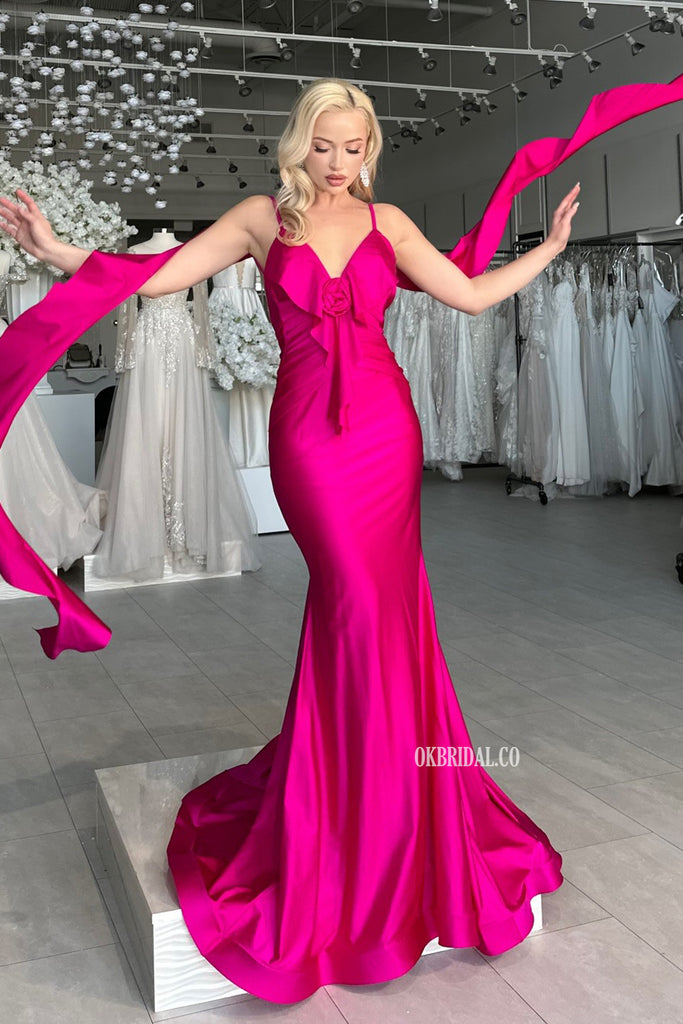 Gorgeous Backless Mermaid Spaghetti Straps Long Prom Dresses, OB102