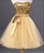 Fashion Gold Sequin Short Cute homecoming prom dresses, CM0029