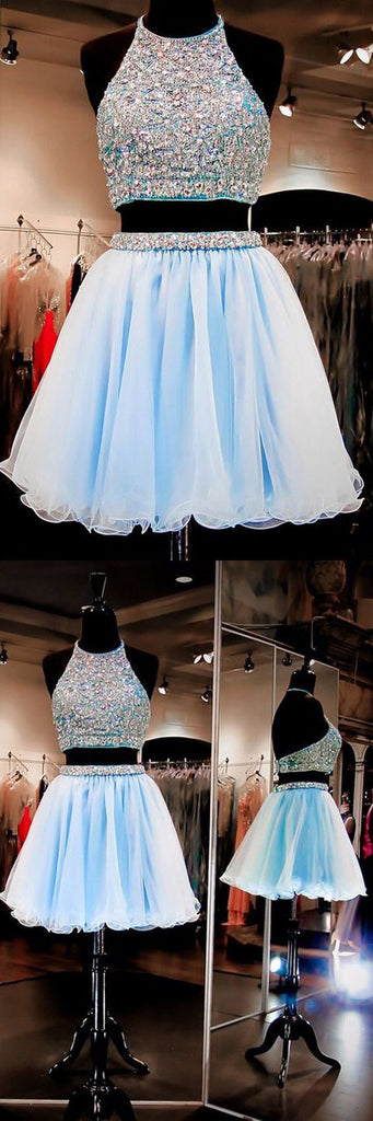 New Arrival two pieces halter sparkly backless crop tops freshman homecoming prom gowns dress,BD00116