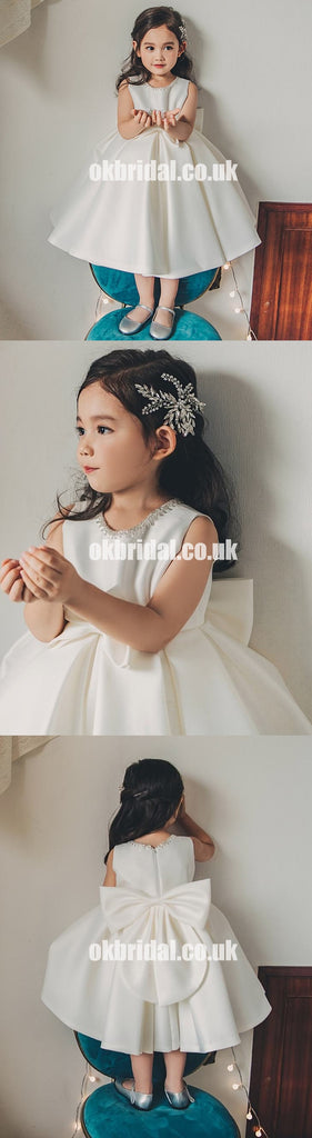 Cute Satin Beaded Flower Girl Dresses, Popular Little Girl Dresses, KX1171