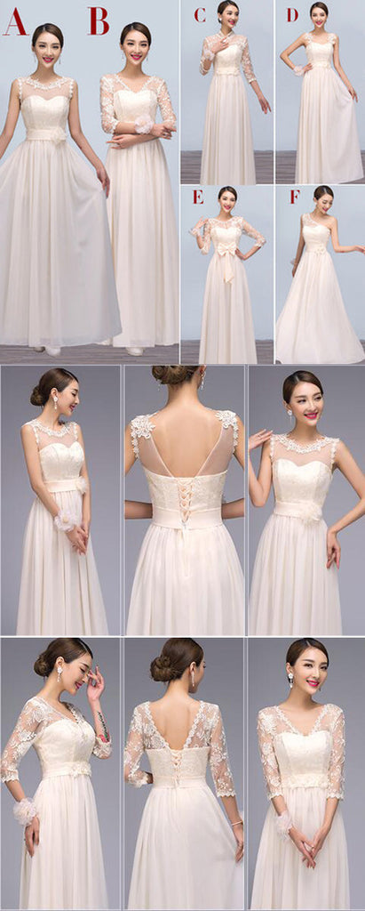 Mismatched Chiffon Lace Affordable Long Bridesmaid Dresses, BD0121