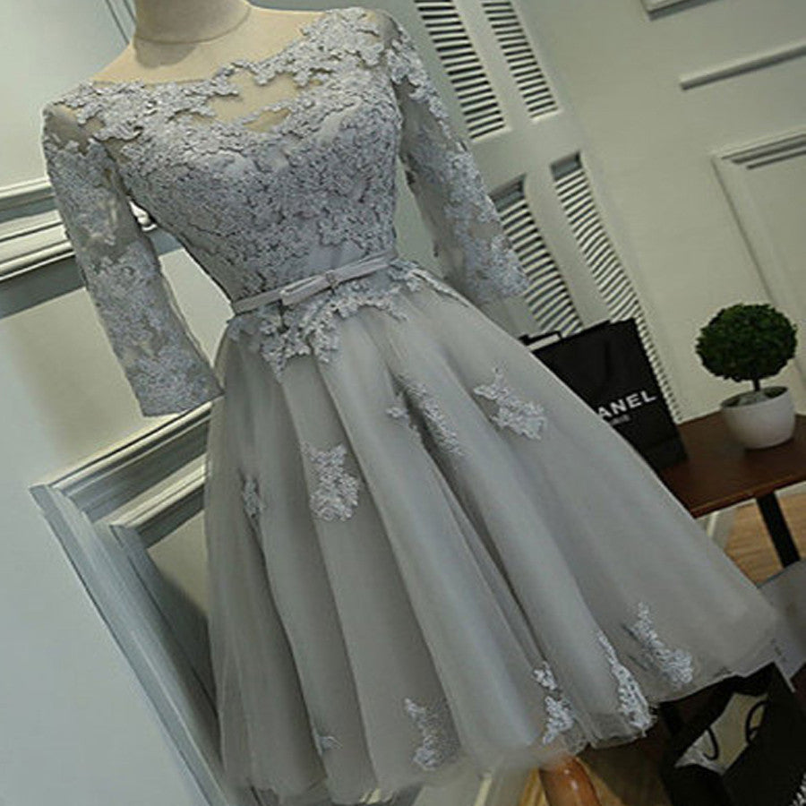 Grey lace tight simple lovely with half sleeve elegant homecoming prom gown dress,BD00123