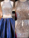 Blue sequin two pieces sparkly off shoulder sexy homecoming prom dress,BD0013