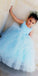Blue Tulle A-Line Sleeveless Flower Girl Dresses, Popular Lace Little Girl Dresses, FC1450