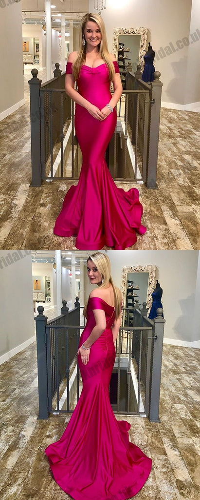 Long Off Shoulder Mermaid Prom Dresses, Backless Soft Satin Sexy Prom Dresses, KX1458