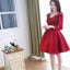 Long sleeve blush red v-neck elegant stain elegant homecoming prom gown dress,BD0015