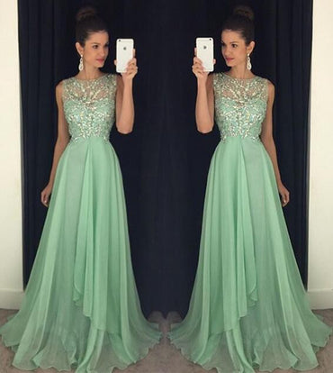 Sexy Open back Evening Prom Dresses, Beaded prom Dress, Green Prom Dress,  dresses for Prom, sexy prom dresses 2017, 17015