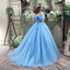 Off Shoulder Tulle Princess Beaded Charming Applique Backless Long Prom Dress, FC1703