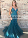 Spaghetti Straps V-Neck Prom Dress, Beaded Sequin Prom Dress, Mermaid Tulle Prom Dress, KX174