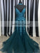 Spaghetti Straps V-Neck Prom Dress, Beaded Sequin Prom Dress, Mermaid Tulle Prom Dress, KX174