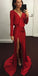 A-Line Long Sleeve Backless V-Neck Sexy Slit Prom Dresses, FC1811
