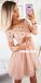 Off Shoulder Long Sleeve Lace A-line Tulle Homecoming Dress, FC1865