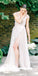 Cap Sleeve A-line Tulle Open-back Sexy Slit Applique Wedding Dresses, FC1904
