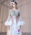 Elegant White Tulle A-Line Prom Dresses, Long Sleeve Applique Round Neckline Prom Dresses, KX198