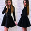 Long sleeve black stain simple graduation freshman harming homecoming prom dress,BD0019