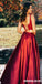 Special Two Pieces Satin A-line Slit Lace Top Backless Prom Dresses, FC2037