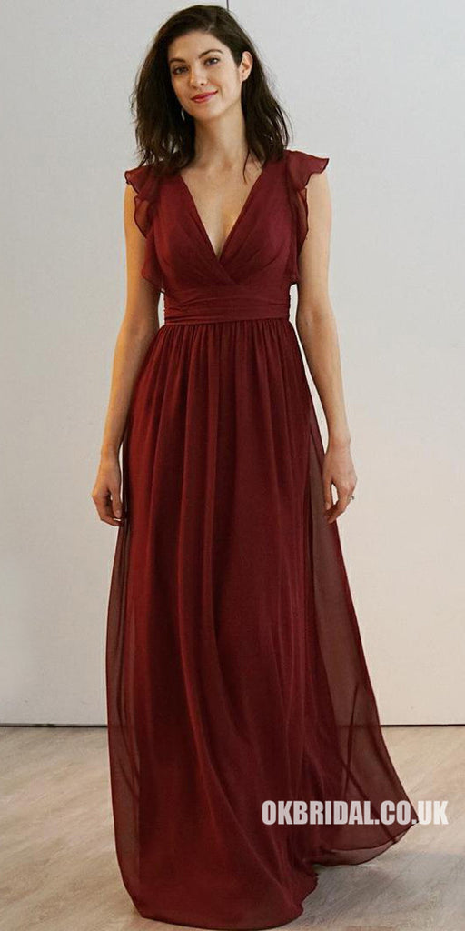 Simple A-Line Chiffon Inexpensive Open-Back Bridesmaid Dress, FC2054