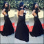 Sexy Open Back Cap Sleeve Black Lace Mermaid Charming Long Evening Prom Dress, WG205