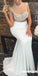 White Two Pieces Beaded Top Mermaid Tulle Cap Sleeve Jersey Prom Dresses, FC2143