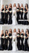 Black Mermaid Satin Backless Sweetheart Tulle Slit Bridesmaid Dresses, FC2184