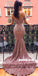 Off Shoulder Pink Sequin Mermaid Backless Sexy Prom Dresses, FC2193