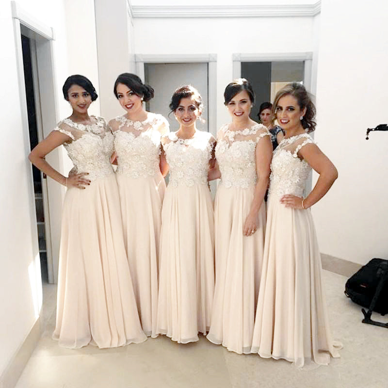 Charming Inexpensive Applique Gorgeous Chiffon A-Line Cap Sleeve Bridesmaid Dresses, KX219