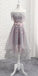 Best Sale Elegant A-Line Off-Shoulder High-Low Gray Organza Prom Dresses with Appliques,220037