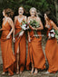 Caramel A-line Spaghetti Straps V-neck Backless Slit Bridesmaid Dress, FC2244