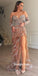 Sparkly Beaded A-Line Off Shoulder Long Sleeve Sexy Slit Backless Prom Dresses, FC2288