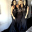 Women Black Lace Halter Mermaid Sexy Long Affordable Impressive Bridesmaid Dresses, WG25