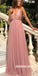 Sapghetti Straps Deep V-Neck A-Line Tulle Backless Sequin Prom Dresses,FC2308