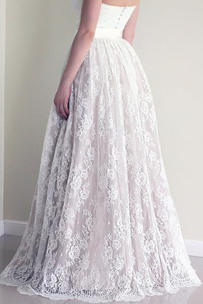 Sweetheart Neckline Lace A line Wedding Dresses, Strapless Cheap Wedding Gown, Affordable Bridal Dresses, 17090