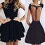 Short sleeve black mini open back unique sexy charming homecoming prom dress,BD0024