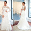 Round Neck Backless Long Sleeve White Lace Sexy Mermaid Wedding Party Dresses, WD0023