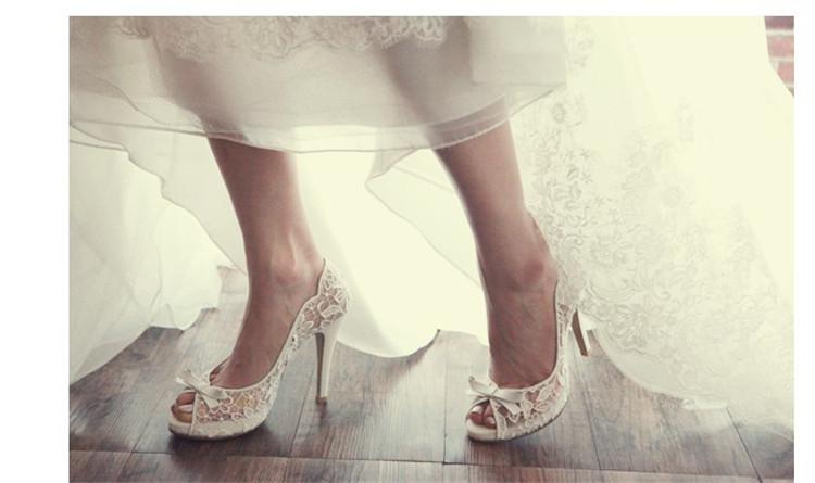 Ivory Lace High Heels Fish Toe Sexy Wedding Bridal Shoes With Tow, S020