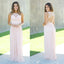 Round Neckline Pink Bridesmaid Dress, Lace chiffon Open-Back Bridesmaid Dress, KX263